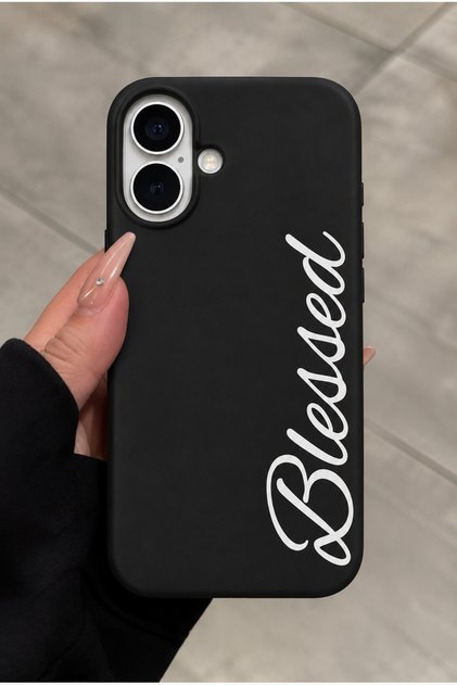 iPhone 17 Compatible Black Blessed Written Stylish Phone Case