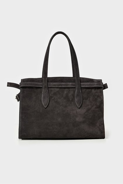 Genuine Leather Large Size Shoulder Bag-Asphalt Gray