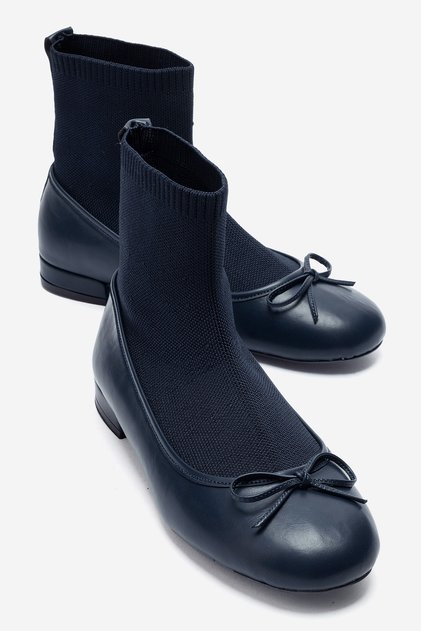 Vista Navy Blue Knitted Ankle Bow Women's Boots