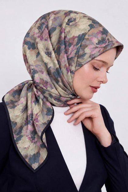 Floral Patterned Cotton Silk Scarf Ls2214