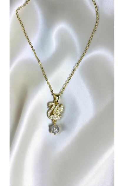 Stone Swan Steel Necklace