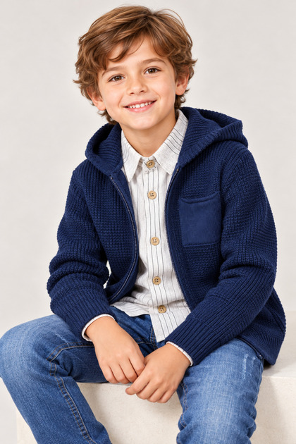 Boy's Knitwear Sweater, Hooded Shirt and Trousers 3-Piece Set for Holidays