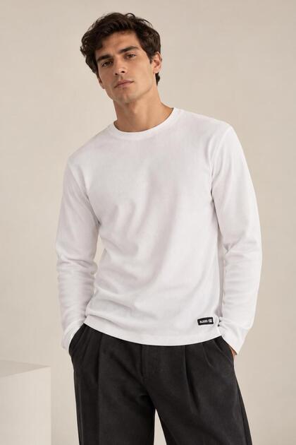Crew Neck Slim Ribbed Basic Sweatshirt