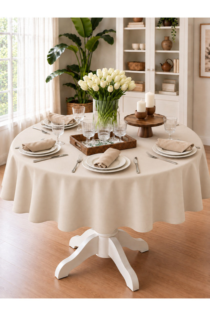 Pearl Velvet Textured Seamless Round Tablecloth Light Beige
