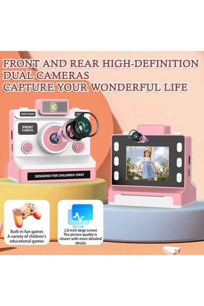 Instant Print Camera for Kids Digital Camera for Kids with Print Paper Photo Printer Camera for Kid 50M Pixel 2.4" Screen MP3 Player Video Recording 32GB Card Supported (Vintage Red)