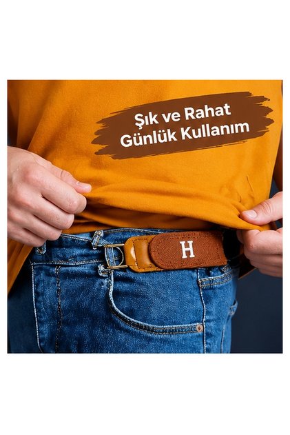 Tokasız Kemer Pantolon Bel Ayarlayıcı – Pratik Kullanımlı Kemer Alternatifi, Şık Tasarım, Kahverengi