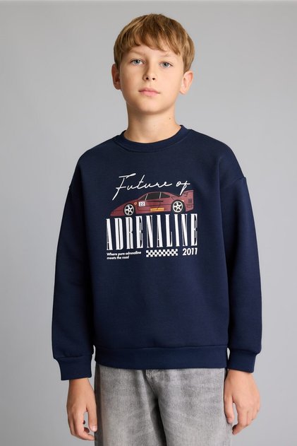 Regular Fit Crew Neck Printed Thick Sweatshirt for Boys I7558A826Cw