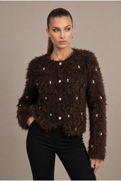 Women's Premium Beaded Knitwear Cardigan with Sparkling Bead Detail