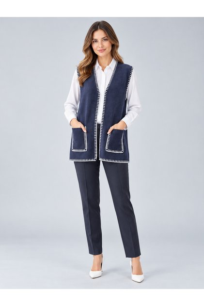 Women's Shepherd Stitched Vest - Navy Blue