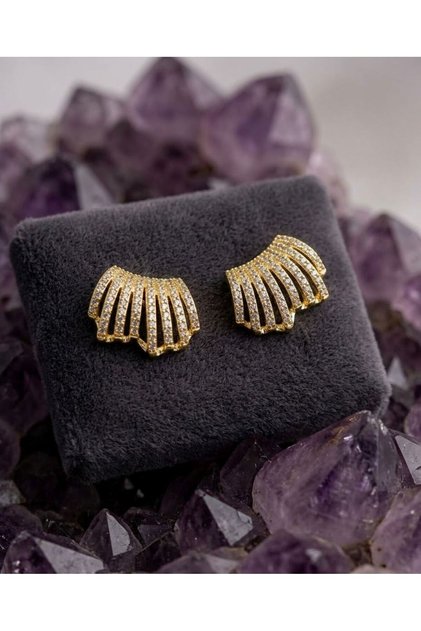 Zircon Stone Fan Mussel Detailed Steel Earrings