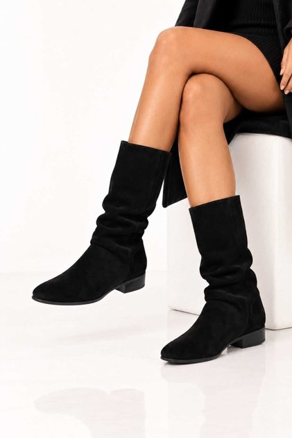 Laceless Genuine Leather Pleated Boots 336-01304 Women's Boots