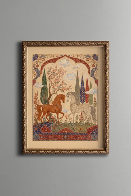 Two Horses - Vintage Patterned Painting - Fine Model
