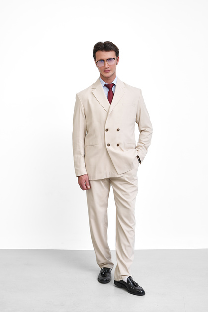4 Button Detailed Oversize Cut Baggy Double Breasted Suit
