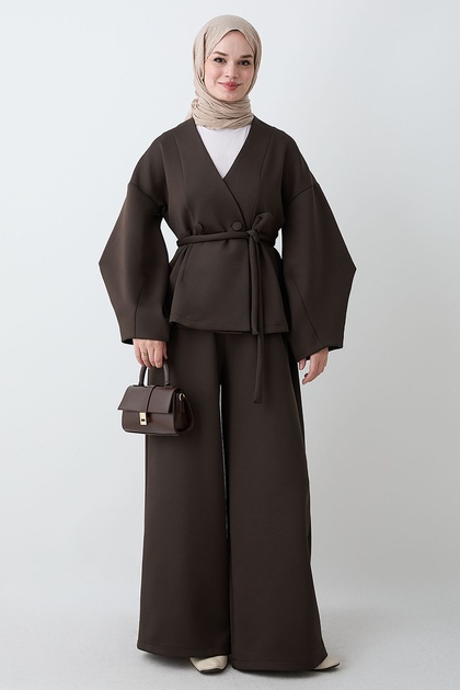 Balon Sleeve Jacket Pants Bitter Brown Set