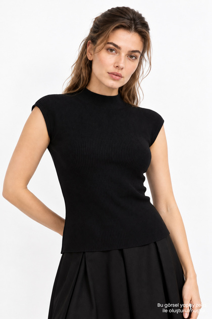 High Collar Sleeveless Regular Knitwear Blouse