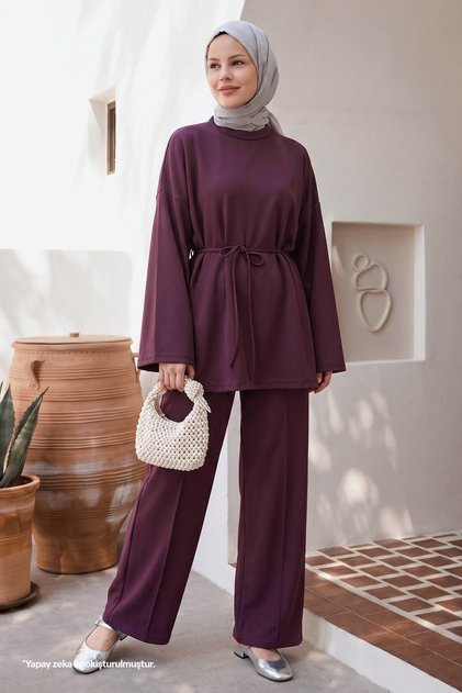 Burgundy Suit with Belted Trousers