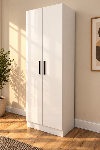 Derin 8 Raflı 2 Kapaklı Çok Amaçlı Mutfak Dolabı Banyo Dolabı Çok Amaçlı Dolap Beyaz