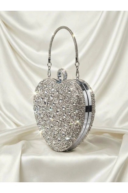 Gümüşİri Taşlı Kalp Model Kadın Abiye Davet Gece Çantası / Clutch