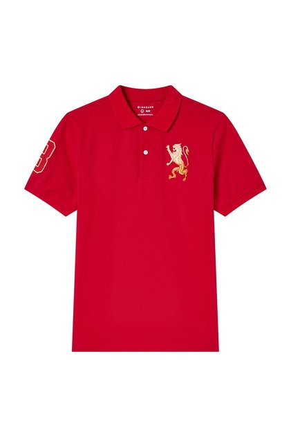 Men’s Slim Fit 3D Lion Embroidery Lycra Pique Polo