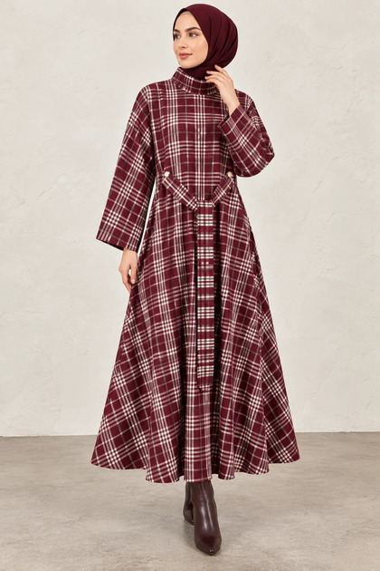 Plaid Dress with Tie Front, Hijab Dress