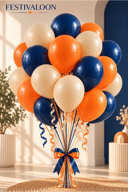 20-Piece Navy Blue Orange Sea Sand Balloon Set Birthday Party Balloon Bouquet Baby Shower Ornament Stylish Decoration Balloon
