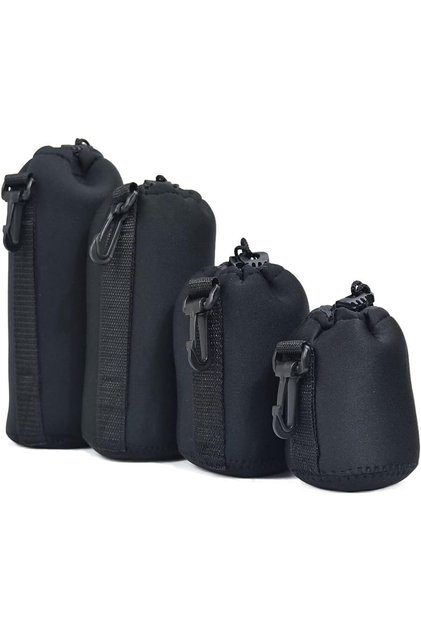 4 Size Small/Medium/Large/Extra Large Pouches Drawstring Lens Pouch Thick Protective Neoprene Pouch Case compatible with Sony Canon Nikon Pentax Olympus Panasonic DSLR Camera (Set of 4)