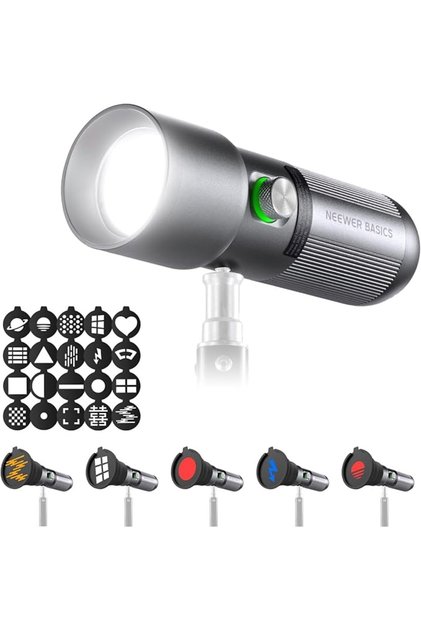 Basics FL10 RGB Photography Spotlight, 4 Colours/20 GOBO Filters/CRI95+/7500mAh, 10W, 6300K,
