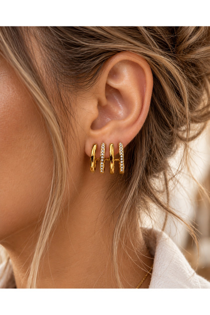 Multi-View Stone and Plain Mini 316L Stainless Steel Earrings