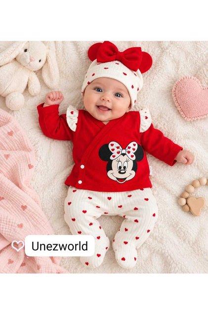 Unez Baby Girl Minnie Mouse Heart Red 5 Piece Hospital Release Newborn Set