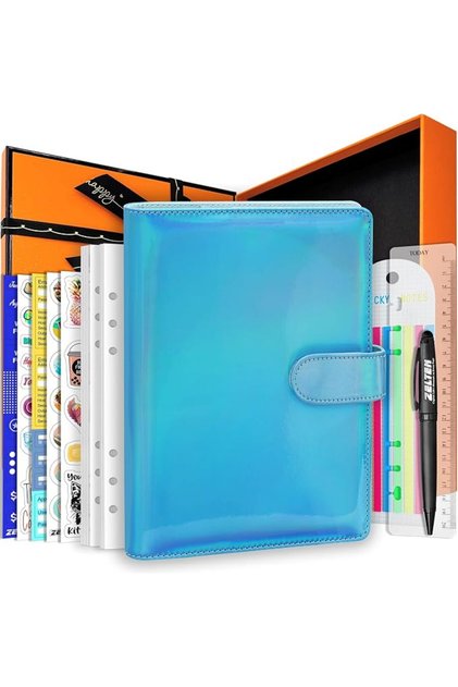 PU Leather Personal Notebook Planner with 80 Pages Loose-Leaf Papers 6 Holes Ring Binder Pen Holder