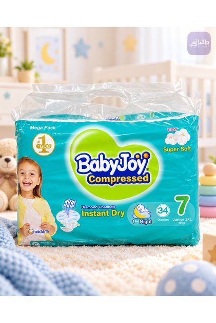 Baby Joy Compressed Diapers Size 7 Extra Large 3XL - 34 Diapers