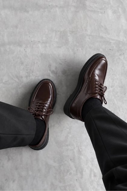 Men's Thick Sole Lace-Up Classic Derby Shoes - Brown