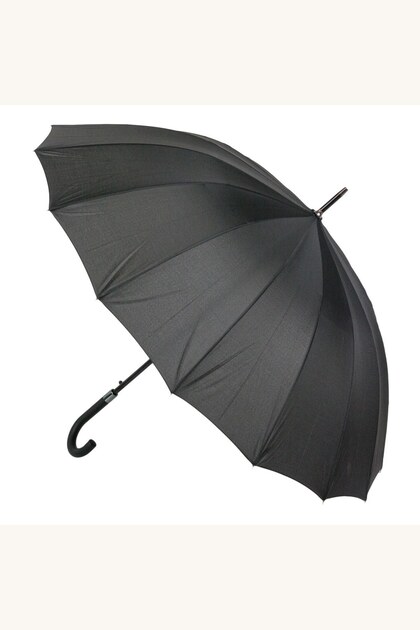 Umbrelă neagră cu deschidere automată, mâner baston pentru adulți, lungime 93 cm, diametru 113 cm