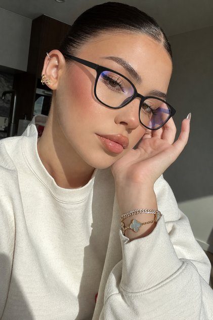 Sofya Leopard Cat Eye Black Blue Light Protection Women's Glasses with Replaceable Optical Glass