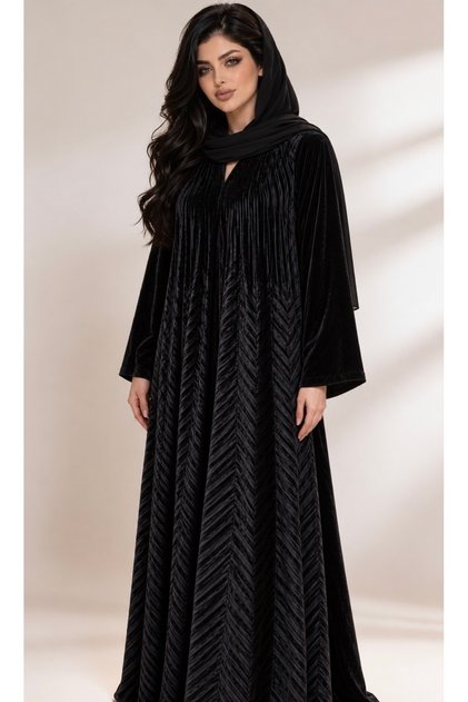 Black Crushed Velvet Abaya