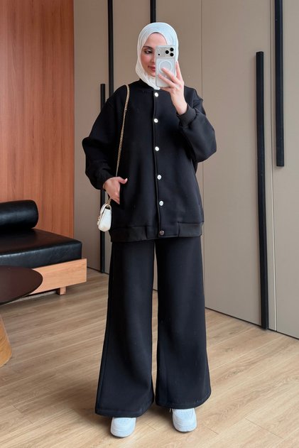Women's 3 Thread Threaded Buttoned Basic Set with Fleece Pockets 3913