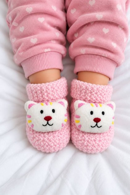 Newborn Baby Knitted Booties, Knitwear Slippers with Plush Toys - Warm