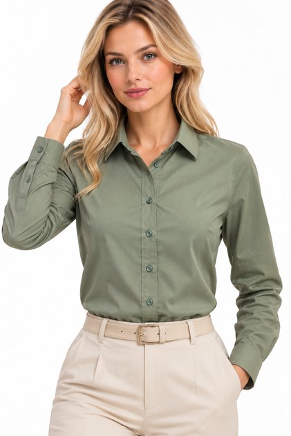 Women's Khaki Premium Slim Long Sleeve Classic Shirt