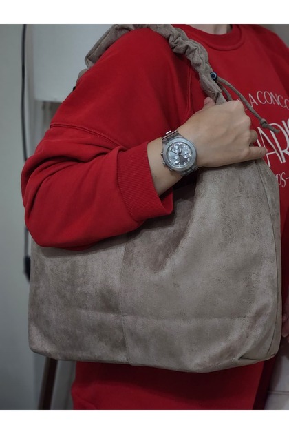 Women's Suede Hobo Shoulder Bag with Drawstring Detail Casual Bag