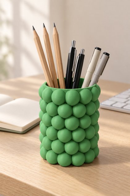 Bubble Patterned Decorative Makeup Brush Holder and Pen Holder - Modern Aesthetic Multi-Purpose Tabletop Organizer 9cm