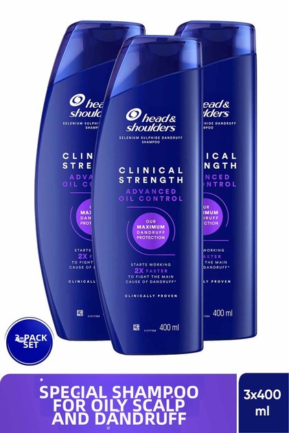 Clinical Strength Advanced Oil Control Stubborn Anti-Dandruff Oil Balancing Shampoo 400 ml X 3