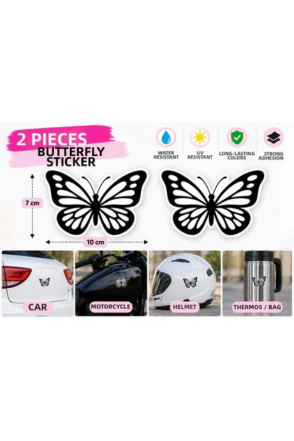 2 Pcs Black Butterfly Sticker, Pc Laptop, Helmet, Car Laptop Motor Sticker 10X7 cm Water Resistant