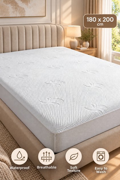Wellnes White Cotton Patterned 180 X 200 cm Soft Surface Liquid-Proof Mattress Mattress Cover