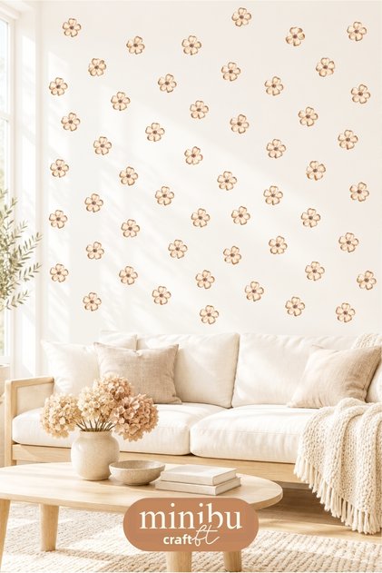 Milky Coffee Mini Flowers 49 Pieces Modern Wall Sticker Set Mnb-128