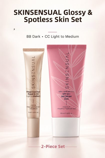 Radiant & Spot-Free Skin Set - Dark Bb Cream Spf50+ & Repairing Cc Under-Eye Concealer Light to Medium