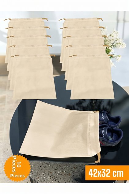 10 Pieces Cream Drawstring Shoe Storage Bag Travel Pouch Multipurpose Closet Drawer Suitcase Organizer
