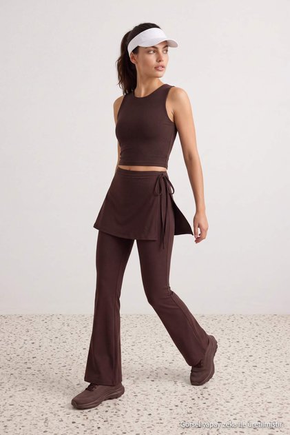 Brown Brushed Scuba Sports Leggings Thmaw27Ty00009