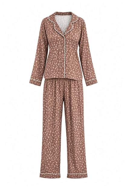 More Sustainable Brown Bambi Patterned Viscose Woven Pajama Set Thmaw27Pt00264