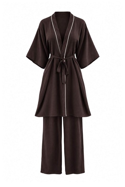 More Sustainable Brown Plain Shally Woven Pajama Set Thmaw24Pt00074