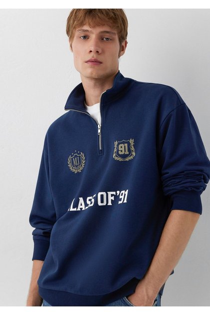 MJ Baskılı Dik Yaka Lacivert Sweatshirt 0S10686-82318